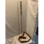 A VINTAGE 'A.W. GAMAGE LTD' LONDON SPLIT FLY CANE FISHING ROD IN ORIGINAL BAG