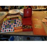 VARIOUS VINTAGE GAMES TO INCLUDE HALMA, CARD GAMES ETC
