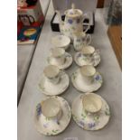 A GRAFTON CHINA TEASET TO INCLUDE, CUPS, SAUCERS, TEAPOT CREAM JUG AND SUGAR BOWL