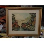 A GILT FRAMED PICTURE 'MILLERS DALE, DERBYSHIRE' SIGNED BY JAMES PRIDDEY