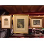 THREE FRAMED PICTURES, ONE TAKEN FROM AN ORIGINAL PICTURE BY HOGARTH, A FURTHER HOGARTH AND A