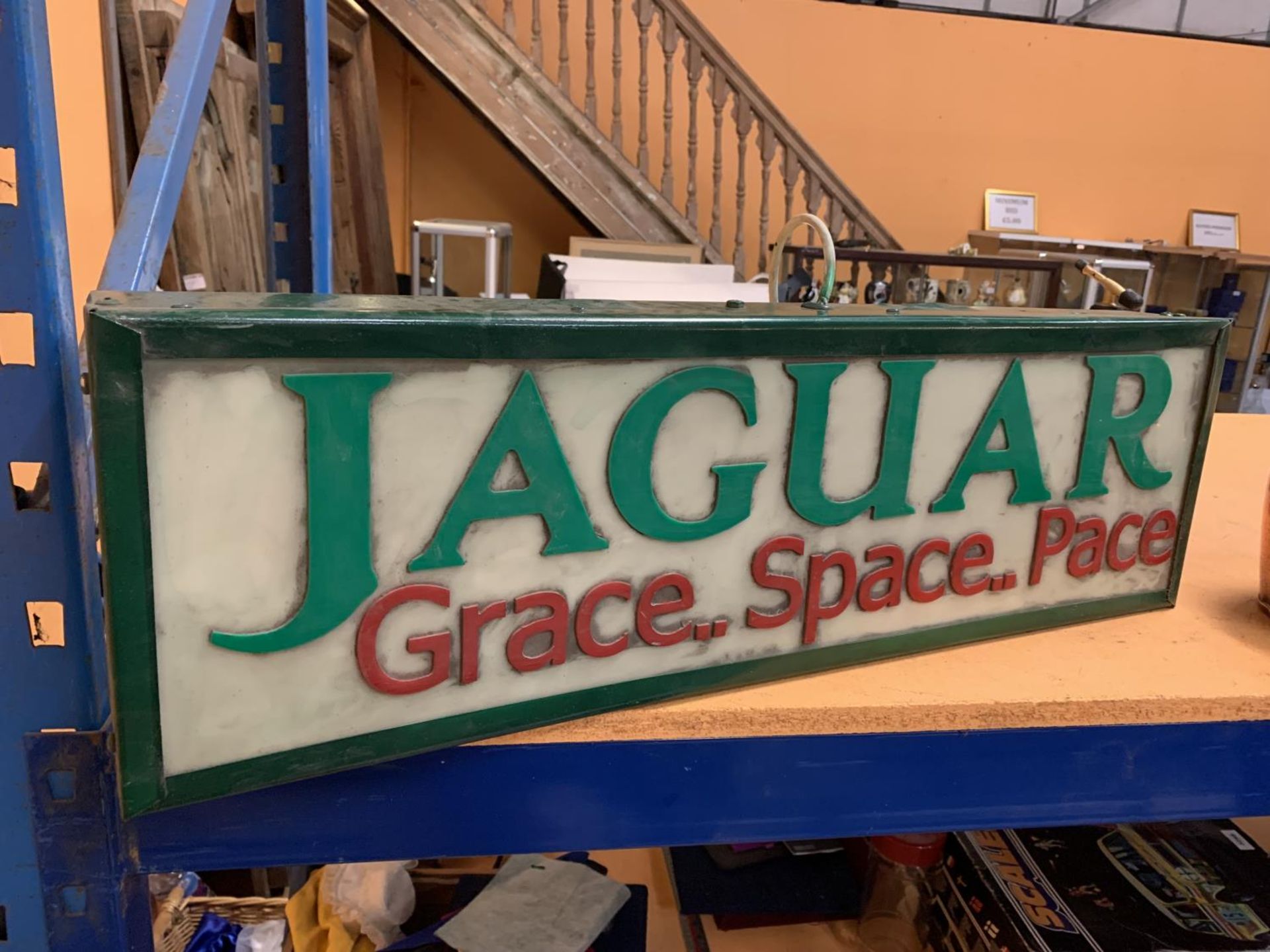 A JAGUAR GRACE..SPACE..PACE ILLUMINATED LIGHTBOX SIGN 75CM X 23CM