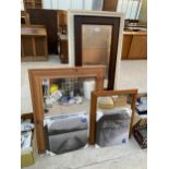 FOUR VARIOUS FRAMED MIRRORS AND FOUR CANVAS PRINTS
