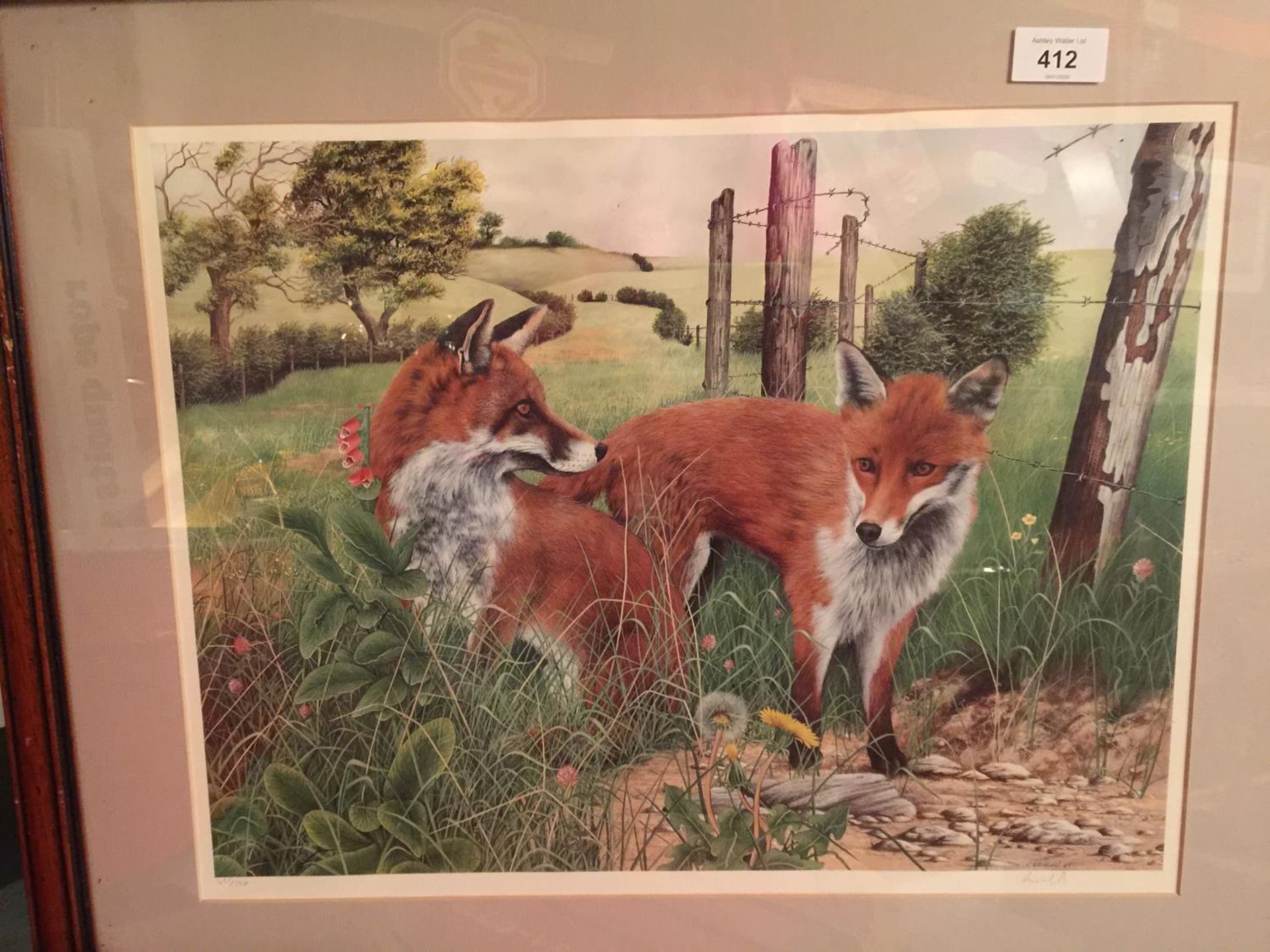 TWO FRAMED PICTURES SIGNED C WHITFIELD, ONE OF A PHEASANT BY A STREAM ANT THE OTHER FOXES. SIZE 63CM - Image 2 of 6