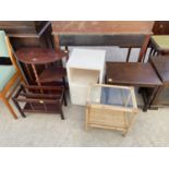 THREE SMALL TABLES, LOCKER AND MAGAZINE RACK