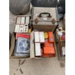 AN ASSORTMENT OF SLIDES, RECORDS AND CINI REELS ETC