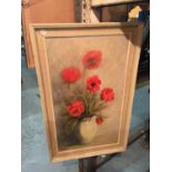 A FRAMED PAINTING OF POPPIES IN A VASE SIGNED K WILD