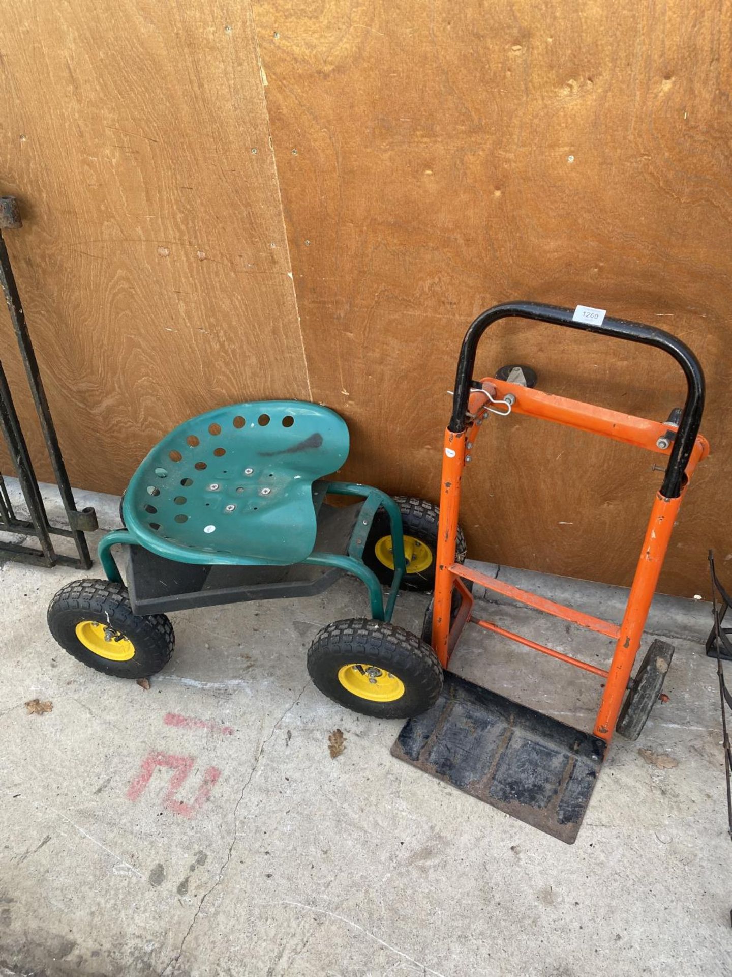 A FOLDING SACK TRUCK AND A WHEELED GARDEN SEAT