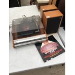 A DECCA SOUND RECORD PLAYER AND TWO WOODEN CASED DECCA SPEAKERS