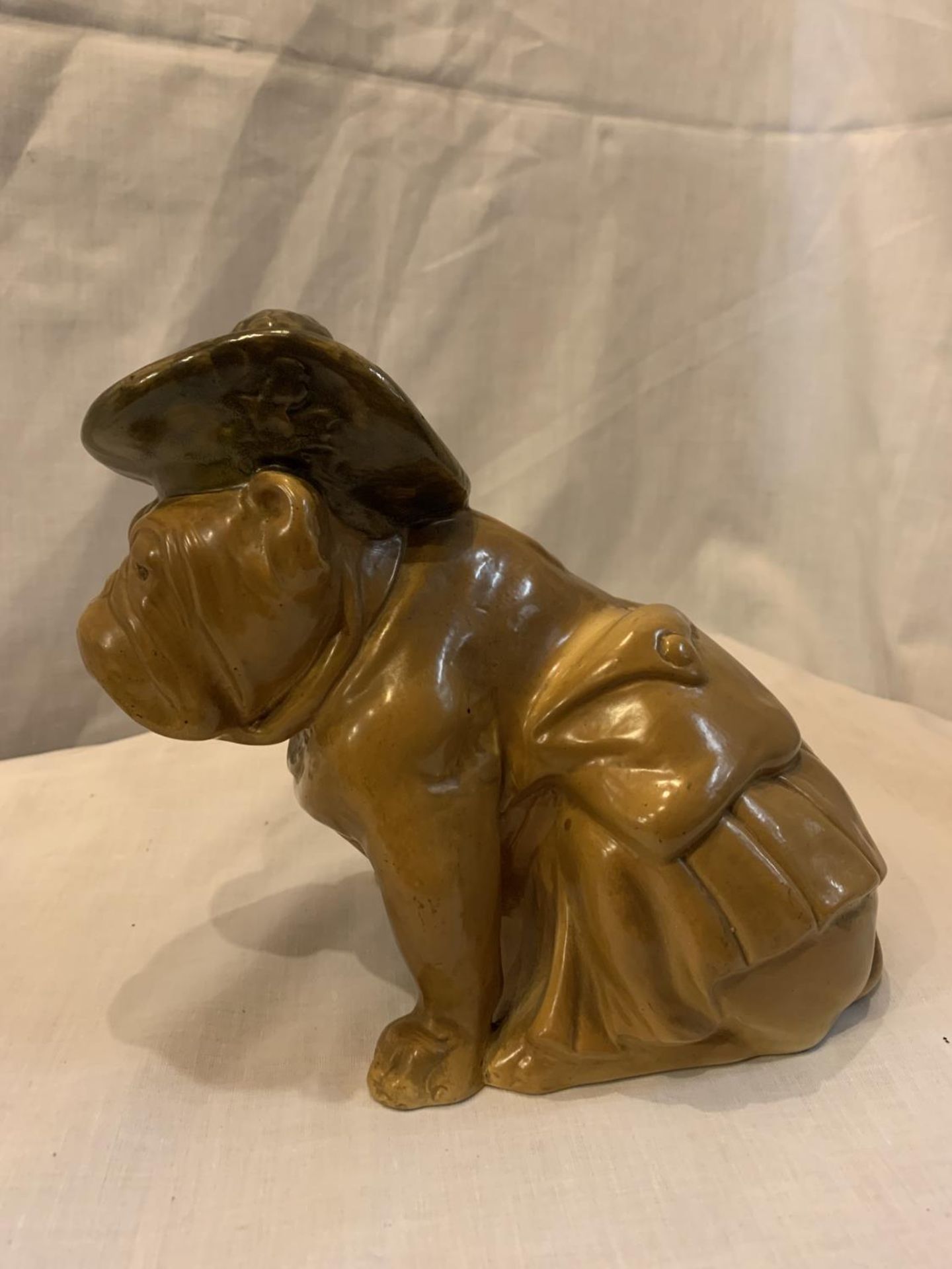 A ROYAL DOULTON TITANIAN MODEL OF A BULLDOG, CIRCA 1930.A MOTTLED GREEN AND BROWN GLAZED BULLDOG - Image 2 of 4