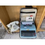 A CREAM RETRO TELEPHONE AND A VINTAGE OLIVETTI LETTERA 32 TYPEWRITER WITH CASE