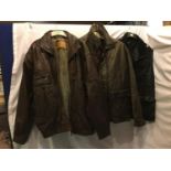 TWO MENS LEATHER JACKETS AND A FAUX LEATHER GILET