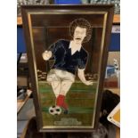 A FRAMED MAJOLICA TILED PICTURE OF GRAHAM SOUNESS SCOTLAND WORLD CUP 1982