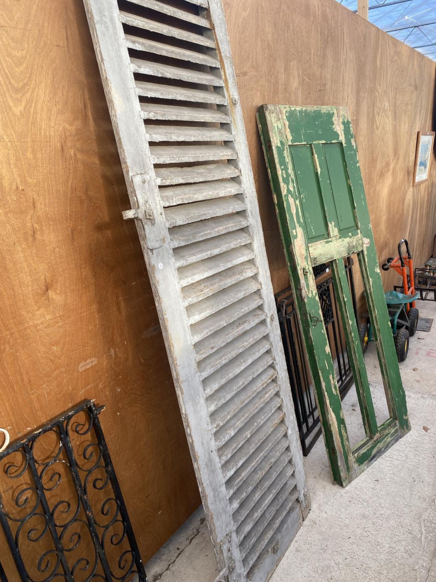 A VINTAGE WOODEN FRENCH WINDOW SHUTTER AND A VINTAGE WOODEN HUNGARIAN DOOR - Image 2 of 4