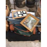 AN ASSORTMENT OF HOUSEHOLD CLEARANCE ITEMS TO INCLUDE SHELVING, GOLF BAG AND MATERIAL ETC
