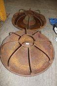 TWO VINTAGE MEXICAN HAT PIG FEEDERS WITH CAGE TOPS NO VAT