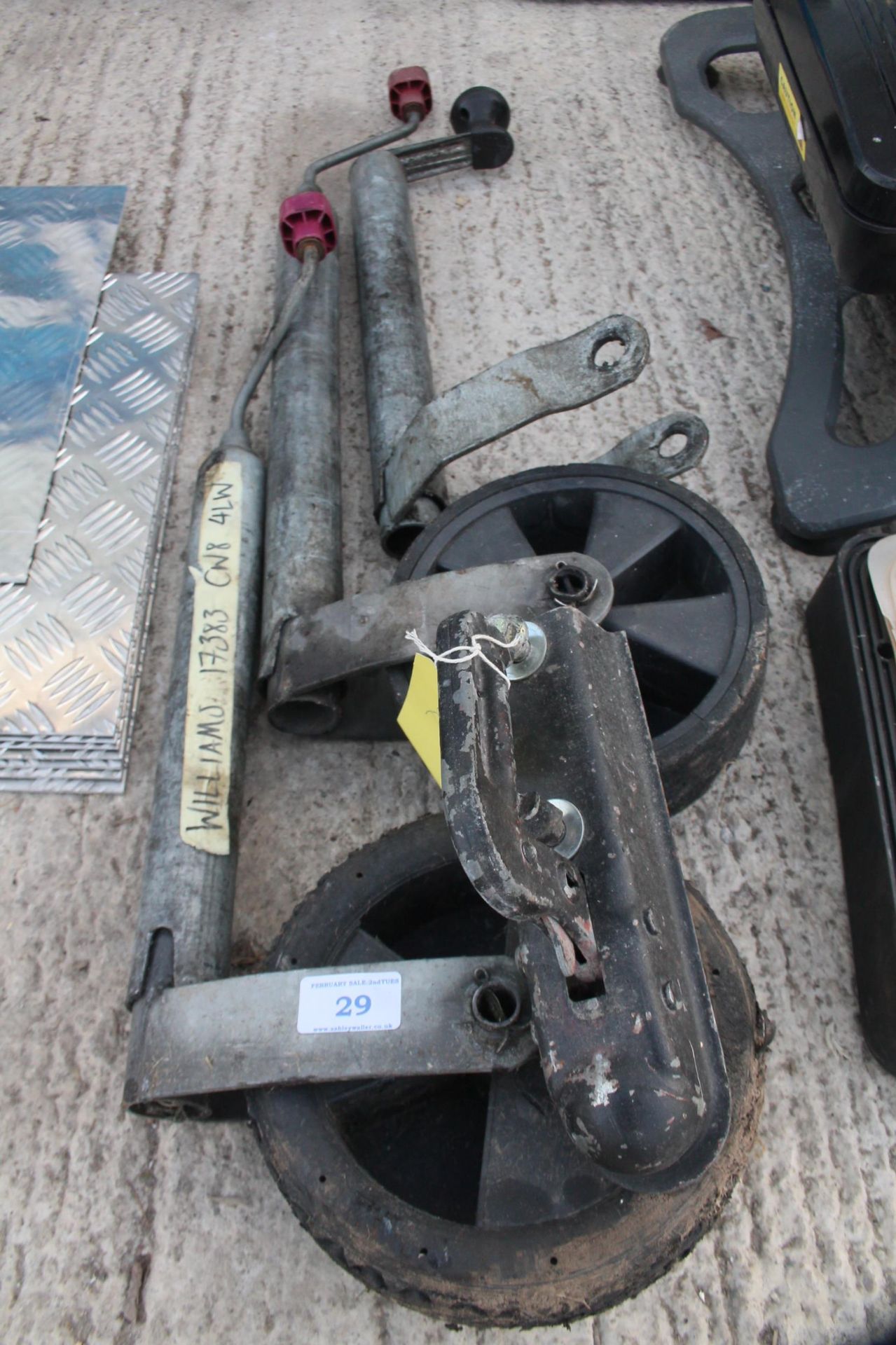 THREE VARIOUS JOCKEY WHEELS AND A BALL HITCH NO VAT