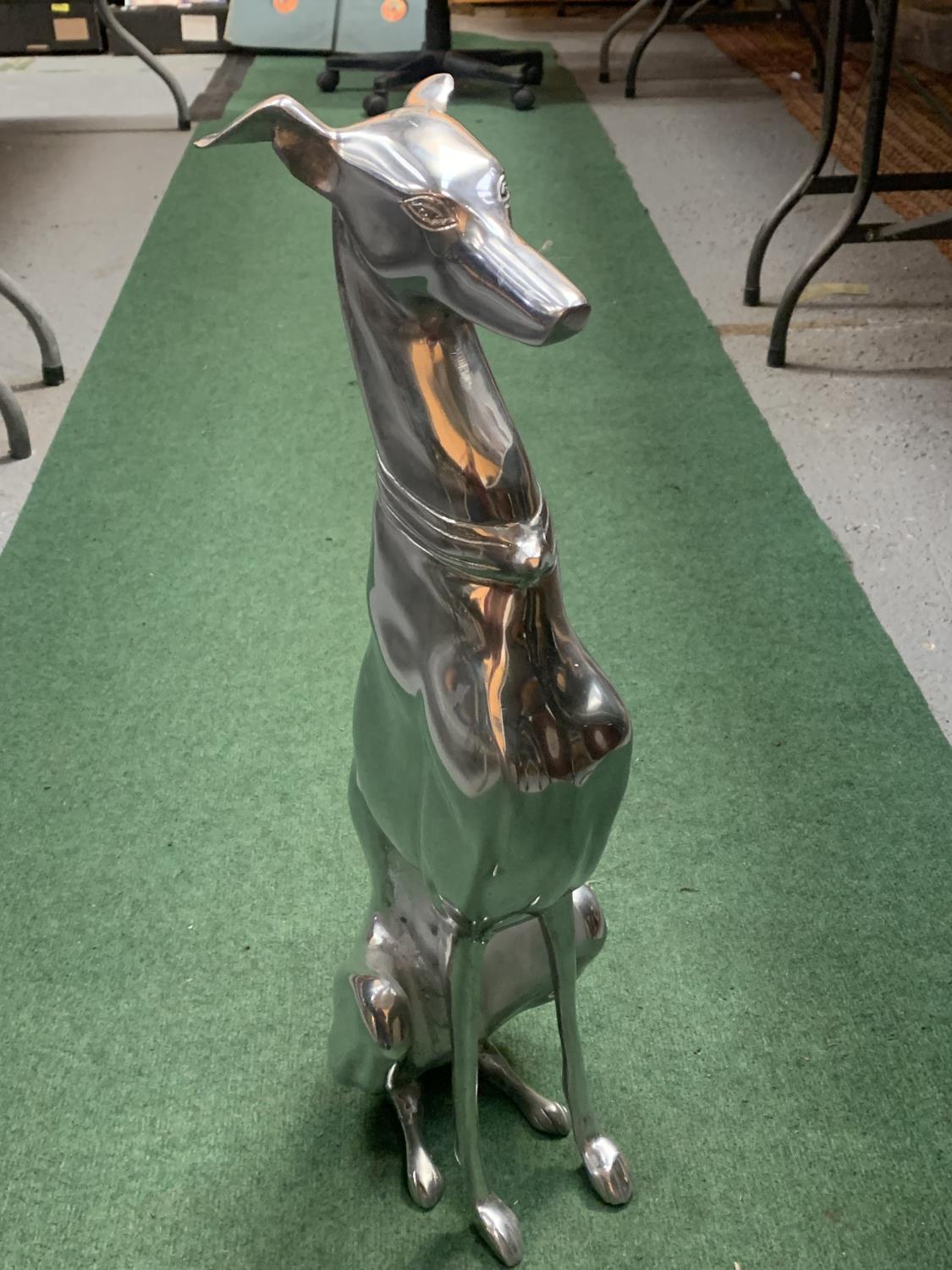 A LARGE CHROME GREYHOUND IN A SITTING POSITION 70CM HIGH - Image 2 of 3