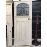 AN EARLY 20TH CENTURY COLOURED GLASS AND LEADED DOOR, 32" WIDE - PLEASE NOTE LOT NUMBER 1221 -