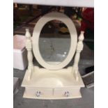A WHITE PAINTED DRESSING TABLE MIRROR WITH DRAWERS