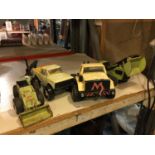 FOUR LARGE METAL CONSTRUCTION TOYS TO INCLUDE, A TONKA TRENCHER, TONKA BULLDOZER, A MECCANO TRUCK,