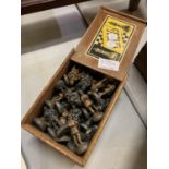 A COMPLETE BOXED SET OF LEAD CHESS PIECES
