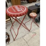 A VINTAGE FOLDING COCA-COLA BAR TABLE AND STOOL