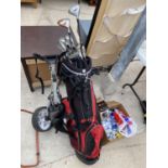 A WILSON GOLF BAG TO INCLUDE AN ASSORTMENT OF GOLF CLUBD TO INCLUDE TAYLOR MADE ETC, TO ALSO INCLUDE