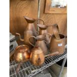 AN ASSORTMENT OF COPPER JUGS AND VESSELS TO INCLUDE A TAGUS PAN AND KETTLE