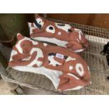 TWO PAINTED CONCRETE SLEEPING CAT FIGURES
