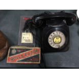 A BLACK ROTARY DIAL TELEPHONE, A BOXED ROLLS RAZOR AND FURTHER CASED ROTRING CENTRO COMPASS