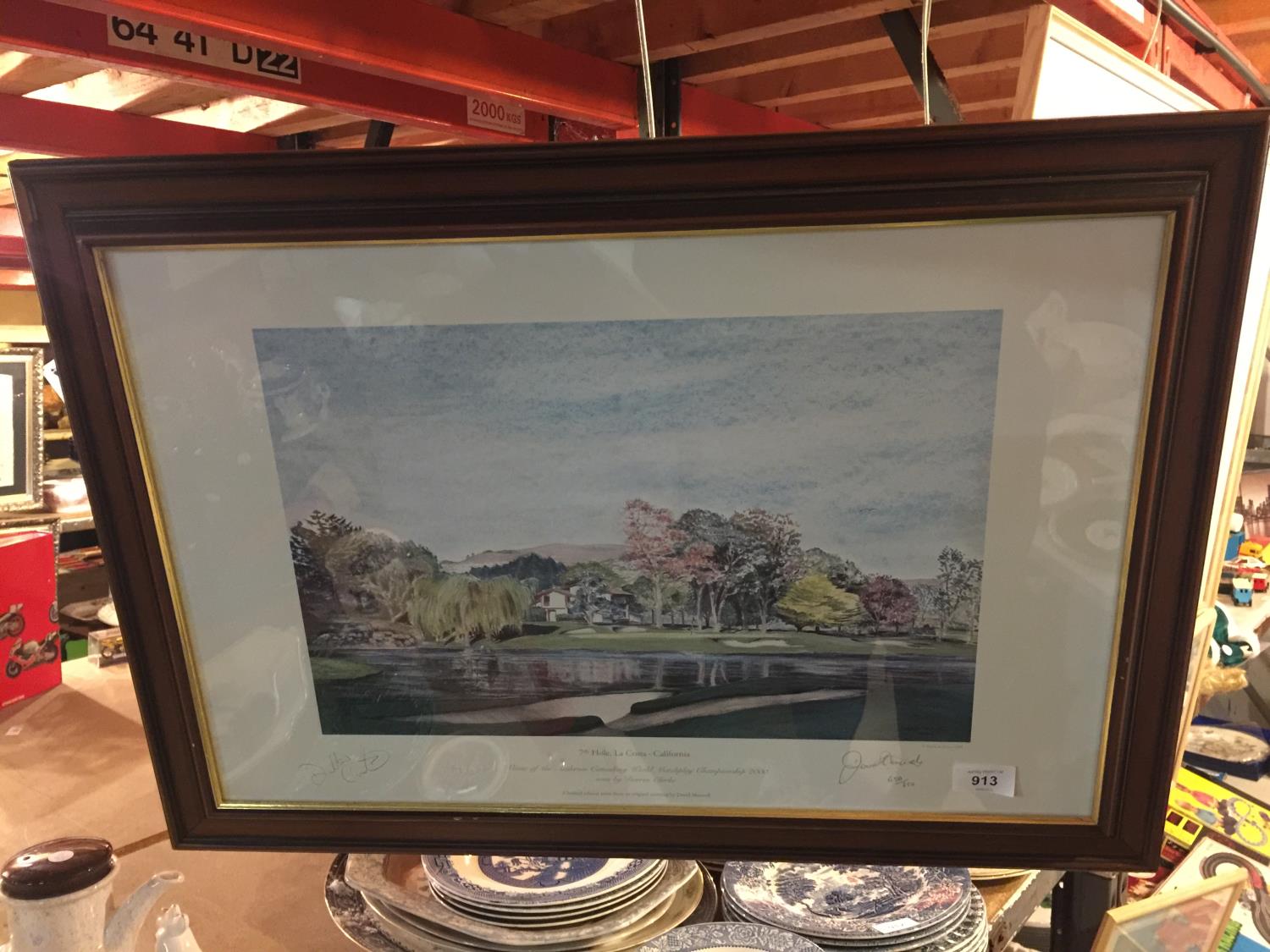 A FRAMED PRINT OF 7TH HOLE, LA COSTA, CALIFORNIA, SIGNED DAVID MAXWELL, DATED 2000 AND SIGNED BY THE