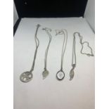 FOUR MARKED SILVER NECKLACES WITH PENDANTS