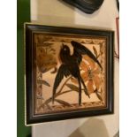 A FRAMED MAAW'S TILE WITH A PICTURE OF A SWALLOW/SWIFT ON IT