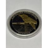 A SILVER 2016 1OZ AUSTRALIAN ONE DOLLAR COIN WITH GILDED KOOKABURRA DECORATION - CAPSULATED