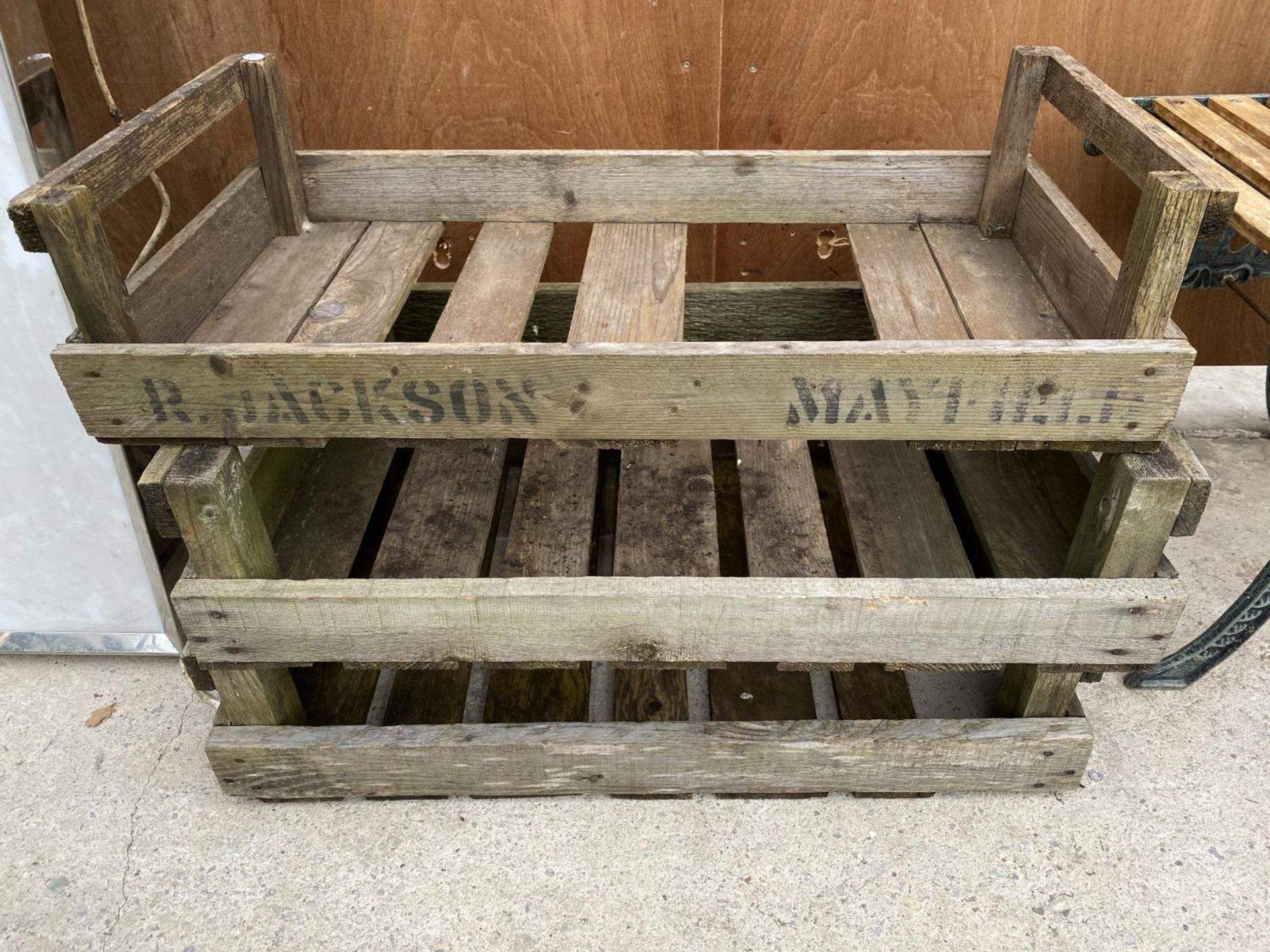 THREE VINTAGE WOODEN POTATO SPRITTING BOXES