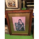 A LARGE PRINT OF 'OLGA' PICASSO'S WIFE IN A VINTAGE OAK FRAME SIZE 73 CM X 91 CM