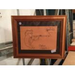 A FRAMED DRAWING OF ROLF HARRIS PLAYING A DIDGERIDOO BELIEVED TO BE AN ORIGINAL BUT NO PROVENANCE