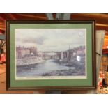 A FRAMED LIMITED EDITION PRINT OF IRONBRIDGE SIGNED PETER BRADLEY