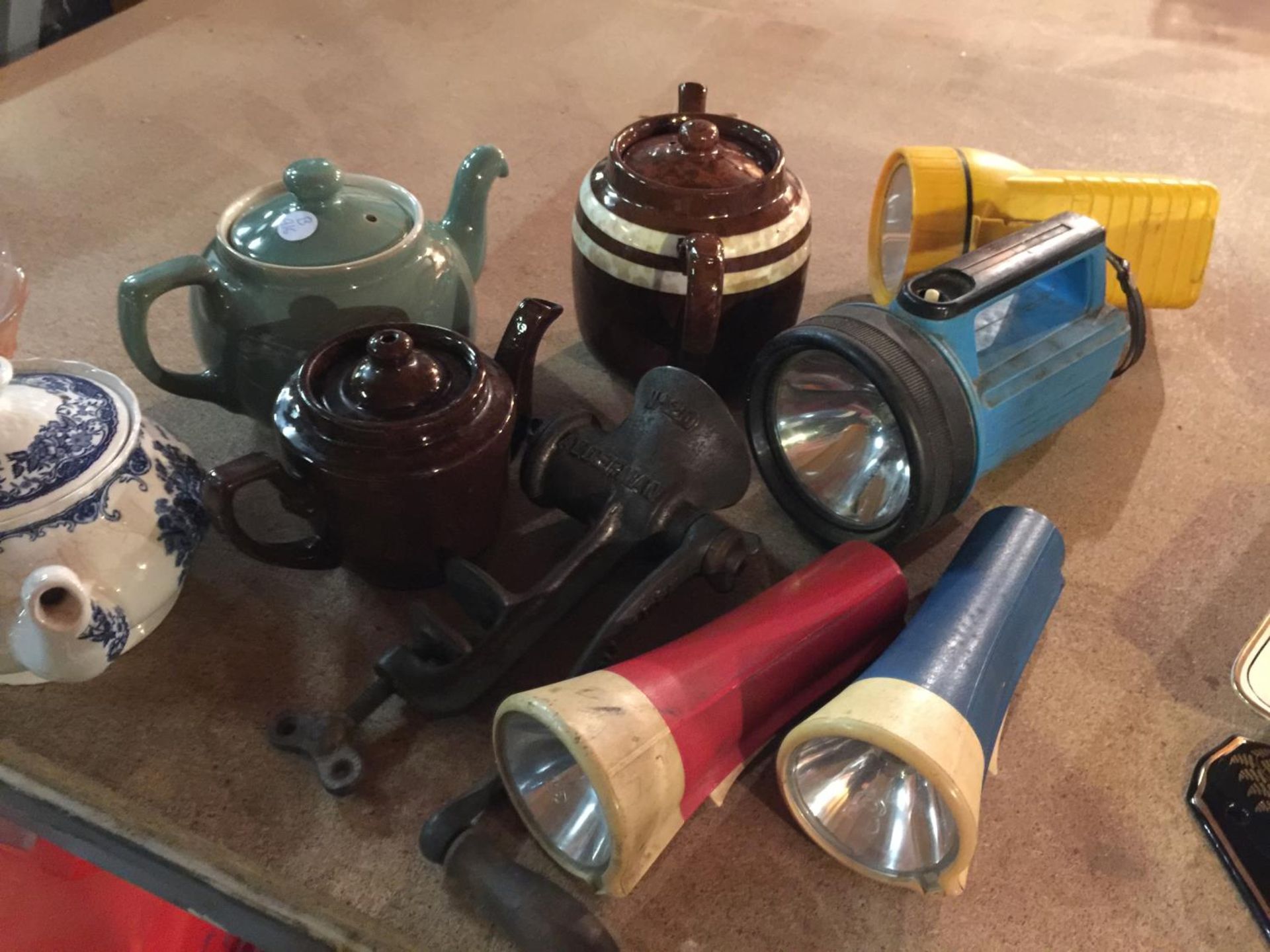 FOUR TEAPOTS TO INCLUDE, DENDBY, PRICES, ROYAL TUDOR WARE, TORCHES, A MINCER, ETC - Image 3 of 4