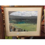 A FRAMED LIMITED EDITION 677/850 PRINT OF THE CENTRE COURT WIMBLEDON SIGNED DAWSON