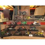 A COLLECTION OF THIRTEEN DEAGOSTINI MOTORBIKES IN DISPLAY BOXES TO INCLUDE, YAMAHA YZR500, SUZUKI