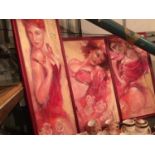 THREE LARGE FRAMED PRINTS OF SCANTILY CLAD LADIES BY JOANI