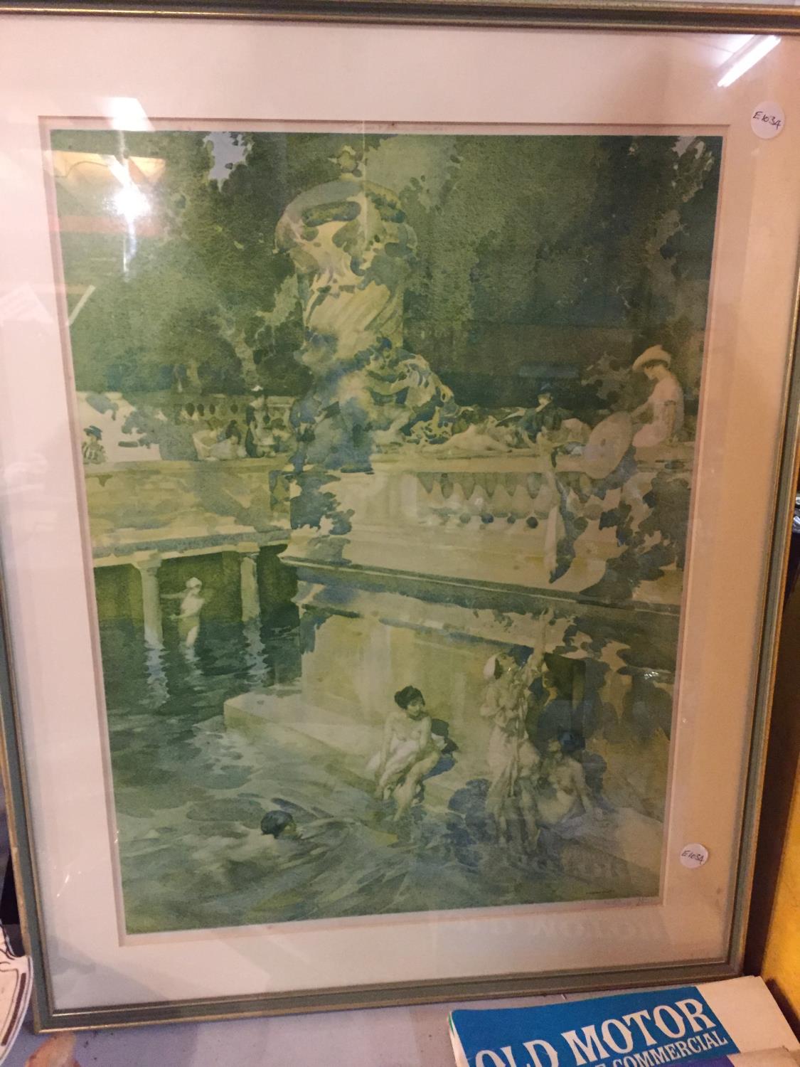 A FRAMED PRINT OF LADIES IN A LAKE, SIGNED RUSSELL FLINT - Image 3 of 4