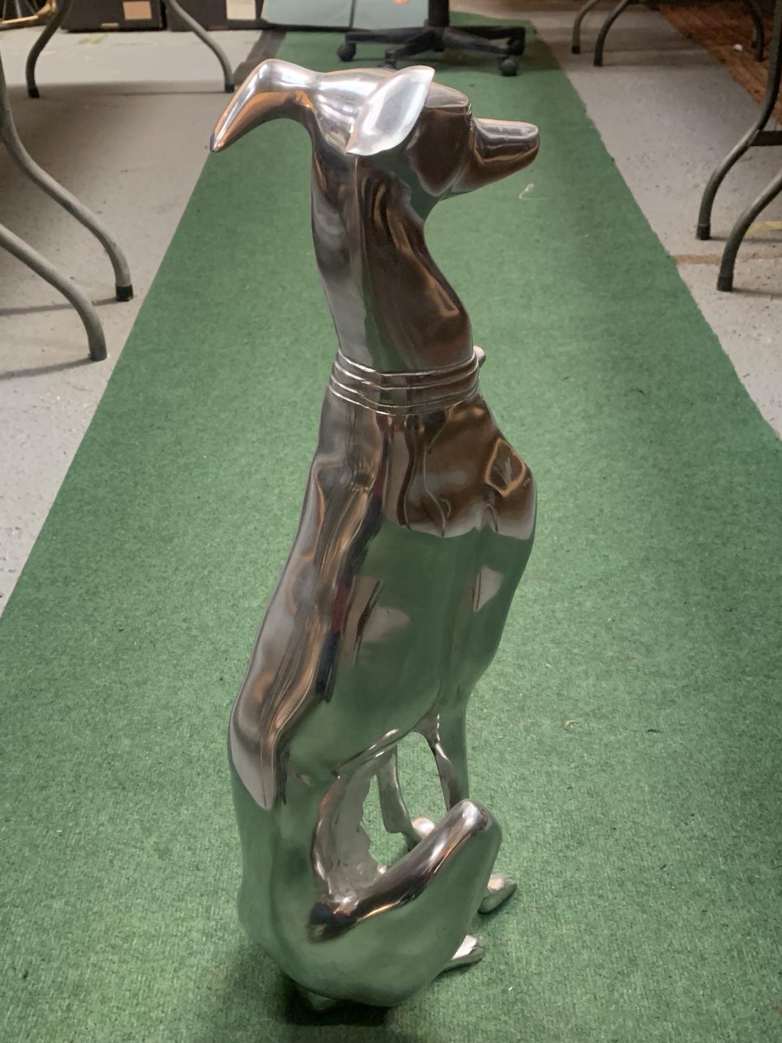 A LARGE CHROME GREYHOUND IN A SITTING POSITION 70CM HIGH - Image 3 of 3