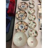 A COLLECTION OF ORIENTAL STYLE PLATES AND BOWLS, TWO SMALLEST BOWLS METAL BASED WITH MARK TO BASE,