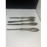 FOUR HALLMARKED BIRMINGHAM SILVER HANDLED ITEMS TO INCLUDE A NAIL FILE, TWEEZERS ETC