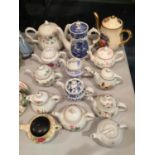A COLLECTION OF SMALL TEAPOTD TO INCLUDE WEST GERMAN EXAMPLES, PLUS THREE LARGER TO INCLUDE, WOODS
