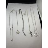 FIVE MARKED SILVER NECKLACES WITH PENDANTS