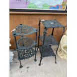 TWO VINTAGE THREE TIERED CAST IRON PLANT STANDS